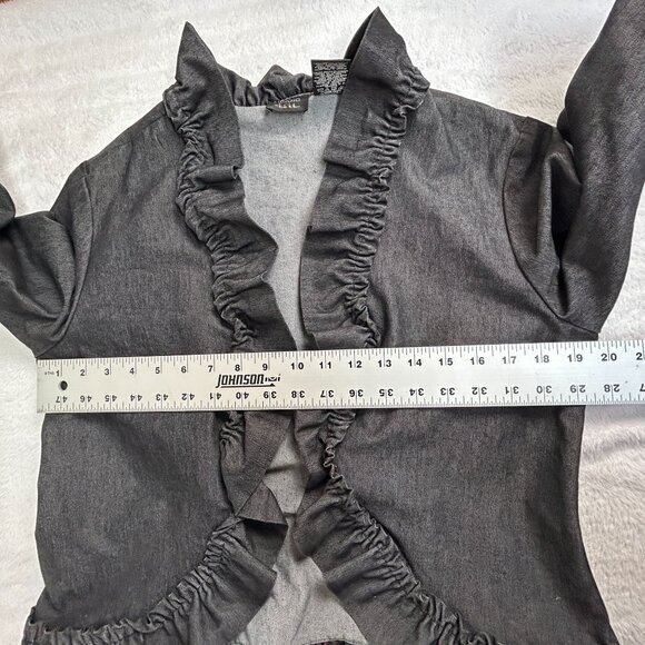 Nicole By Nicole Miller Womens Gray Ruffle Jacket Size 12 Stretch Open Front - Picture 6 of 7